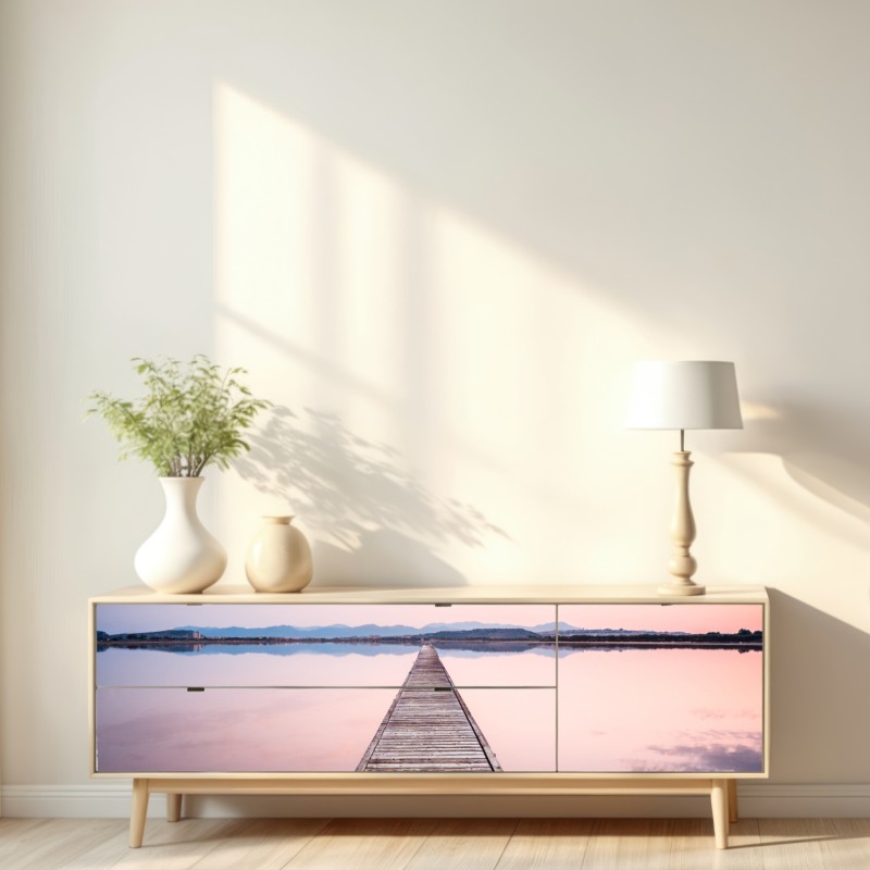 Naklejka repozycjonowalna pomost prowadzący w stronę horyzontu o zachodzie słońca – Wallissimo® Naklejka repozycjonowalna pomost prowadzący w stronę horyzontu o zachodzie słońca – Wallissimo®
