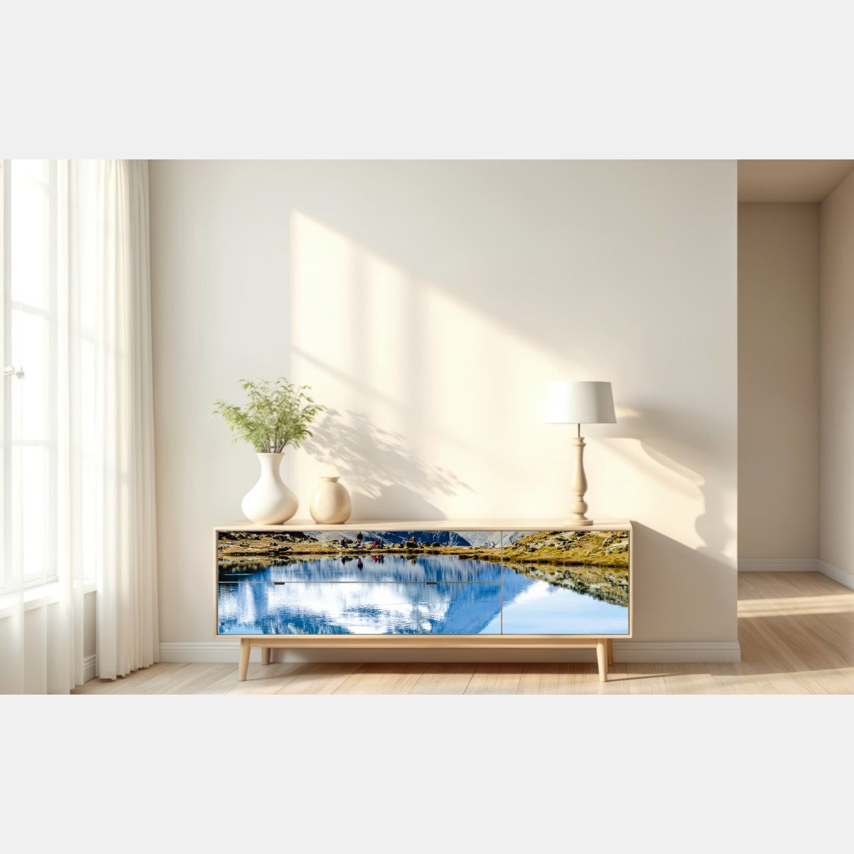 Naklejka repozycjonowalna majestatyczny Matterhorn odbity w alpejskim jeziorze – Wallissimo® Naklejka repozycjonowalna majestatyczny Matterhorn odbity w alpejskim jeziorze – Wallissimo®