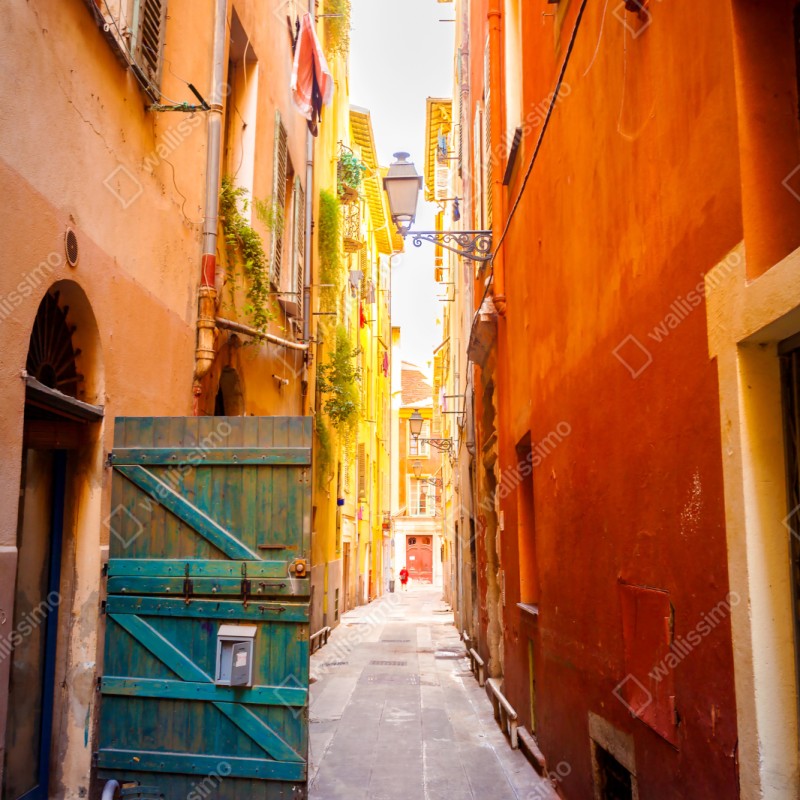 Naklejka repozycjonowalna kolorowa uliczka w stylu śródziemnomorskim – Wallissimo® Naklejka repozycjonowalna kolorowa uliczka w stylu śródziemnomorskim – Wallissimo®