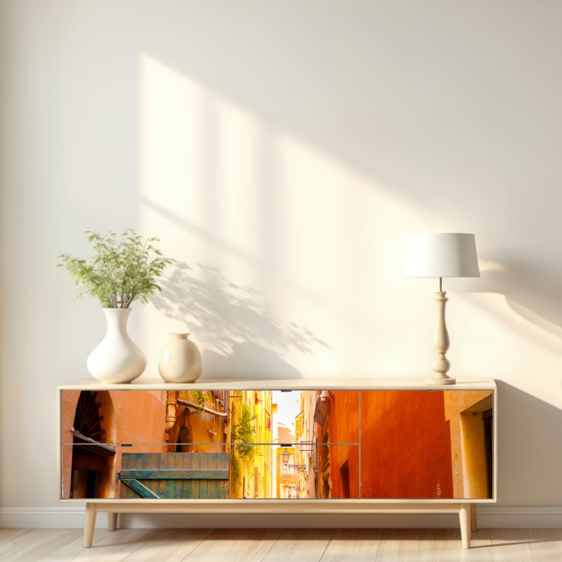 Naklejka repozycjonowalna kolorowa uliczka w stylu śródziemnomorskim – Wallissimo® Naklejka repozycjonowalna kolorowa uliczka w stylu śródziemnomorskim – Wallissimo®