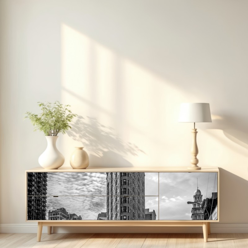 Naklejka repozycjonowalna Flatiron, Nowy Jork — architektura w monochromie – Wallissimo® Naklejka repozycjonowalna Flatiron, Nowy Jork — architektura w monochromie – Wallissimo®