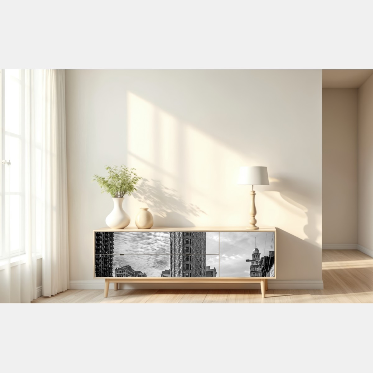 Naklejka repozycjonowalna Flatiron, Nowy Jork — architektura w monochromie – Wallissimo® Naklejka repozycjonowalna Flatiron, Nowy Jork — architektura w monochromie – Wallissimo®