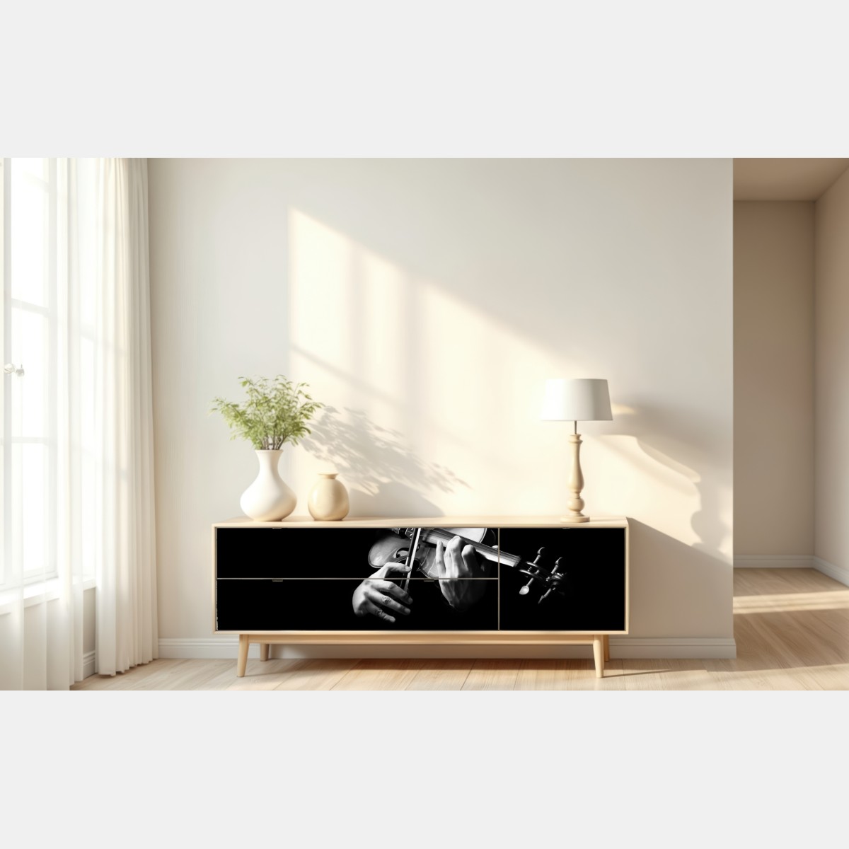 Naklejka repozycjonowalna skrzypce w monochromie – Wallissimo® Naklejka repozycjonowalna skrzypce w monochromie – Wallissimo®