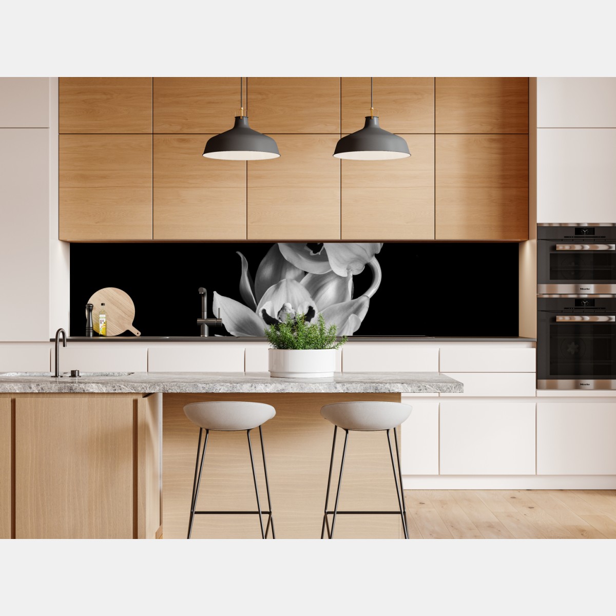 Naklejka repozycjonowalna elegancka monochromatyczna gałąź orchidei – Wallissimo® Naklejka repozycjonowalna elegancka monochromatyczna gałąź orchidei – Wallissimo®