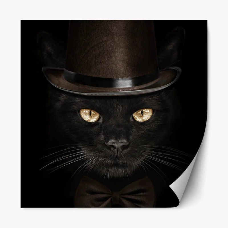Naklejka repozycjonowalna elegancki czarny kot w cylindrze i muszce