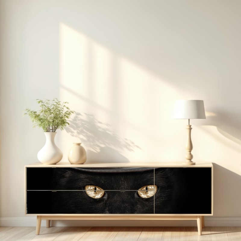 Naklejka repozycjonowalna elegancki czarny kot w cylindrze i muszce – Wallissimo® Naklejka repozycjonowalna elegancki czarny kot w cylindrze i muszce – Wallissimo®