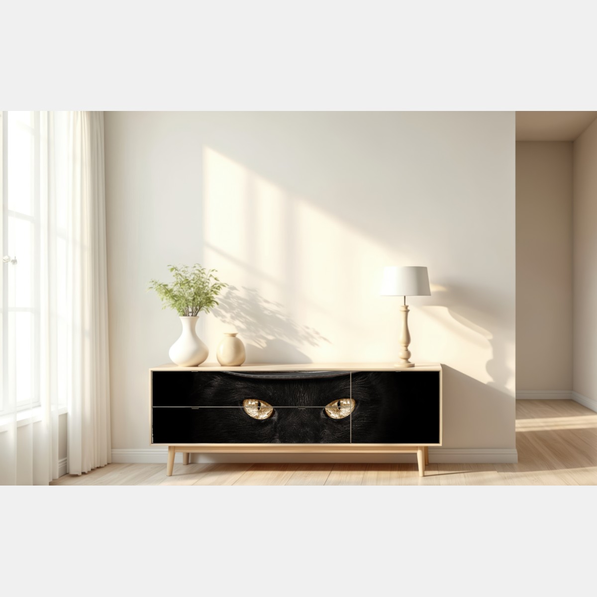 Naklejka repozycjonowalna elegancki czarny kot w cylindrze i muszce – Wallissimo® Naklejka repozycjonowalna elegancki czarny kot w cylindrze i muszce – Wallissimo®