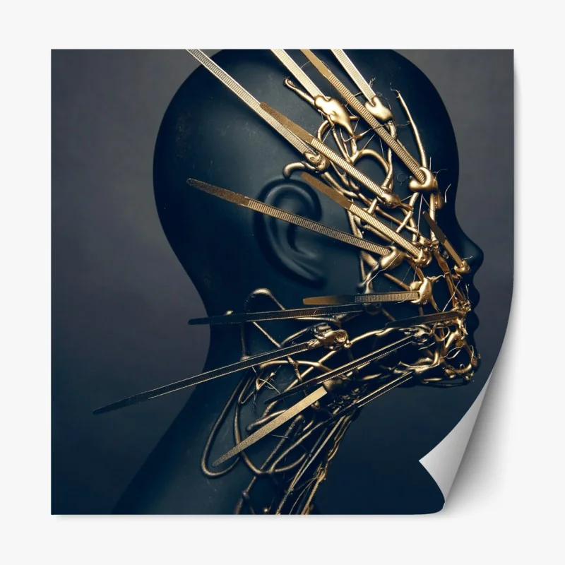 Naklejka repozycjonowalna złota rzeźba portretowa na czarnym manekinie