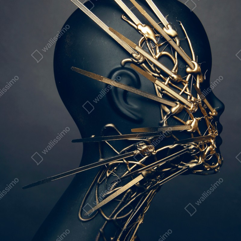 Naklejka repozycjonowalna złota rzeźba portretowa na czarnym manekinie – Wallissimo® Naklejka repozycjonowalna złota rzeźba portretowa na czarnym manekinie – Wallissimo®