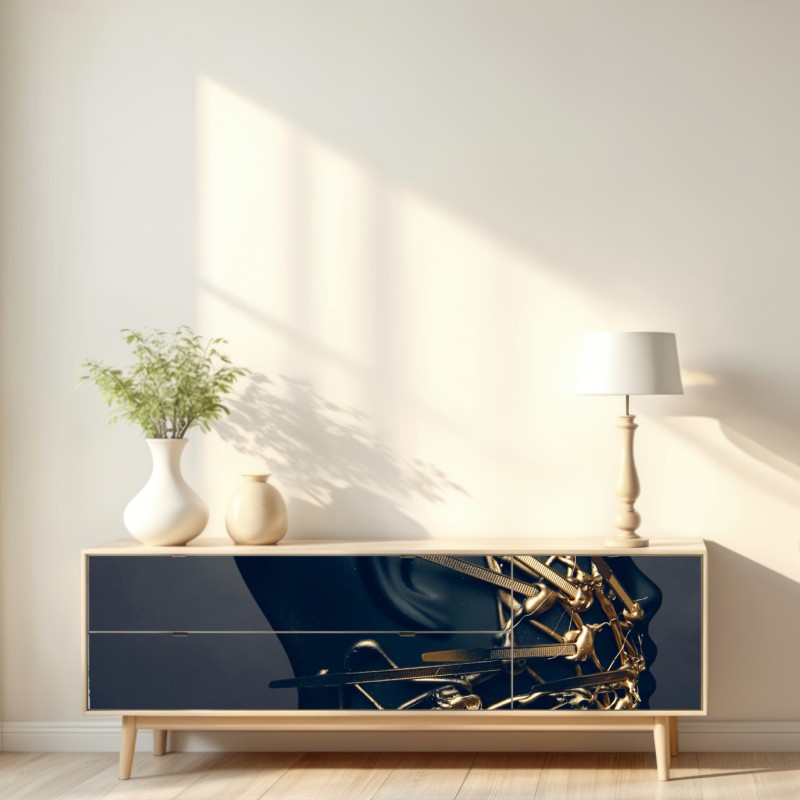 Naklejka repozycjonowalna złota rzeźba portretowa na czarnym manekinie – Wallissimo® Naklejka repozycjonowalna złota rzeźba portretowa na czarnym manekinie – Wallissimo®