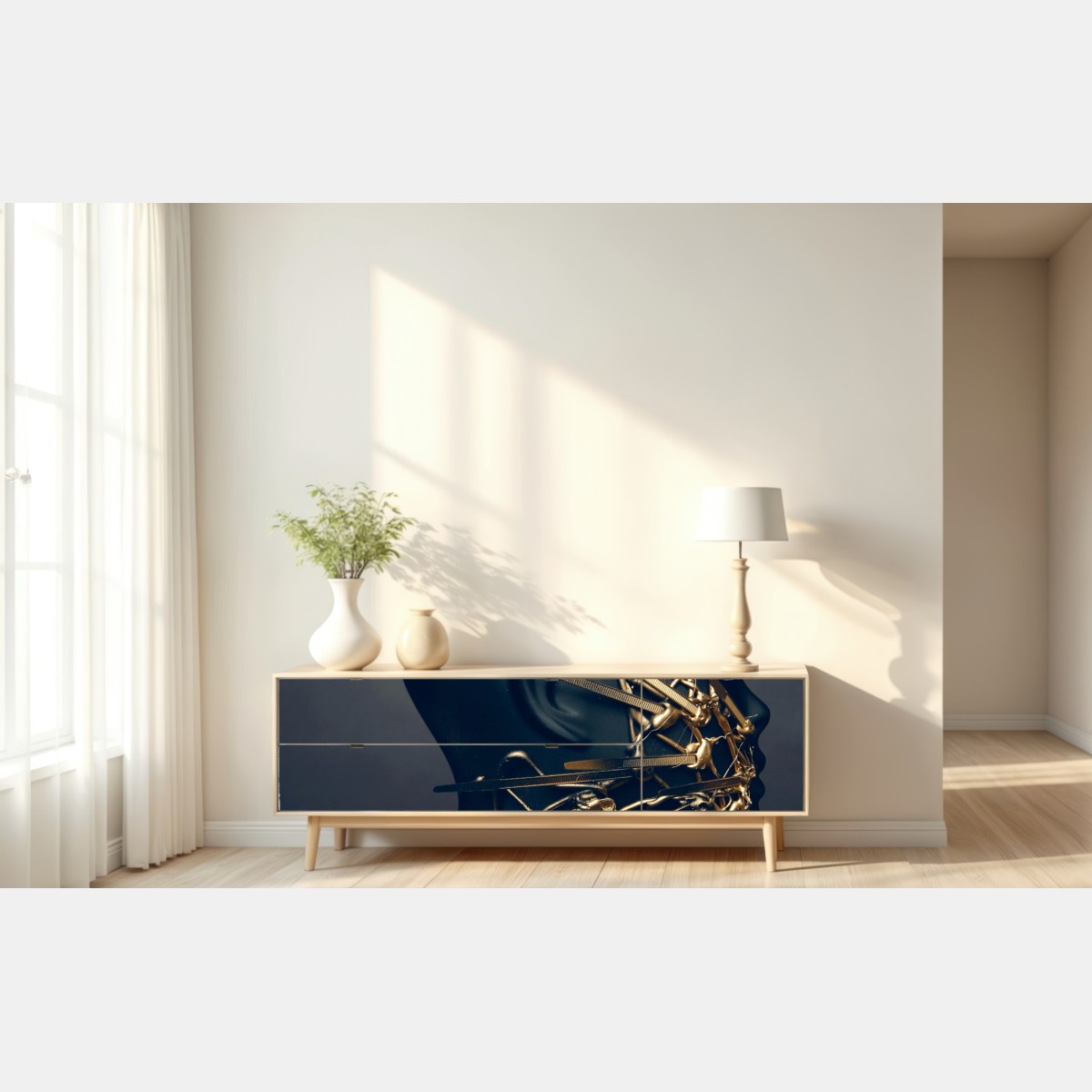 Naklejka repozycjonowalna złota rzeźba portretowa na czarnym manekinie – Wallissimo® Naklejka repozycjonowalna złota rzeźba portretowa na czarnym manekinie – Wallissimo®