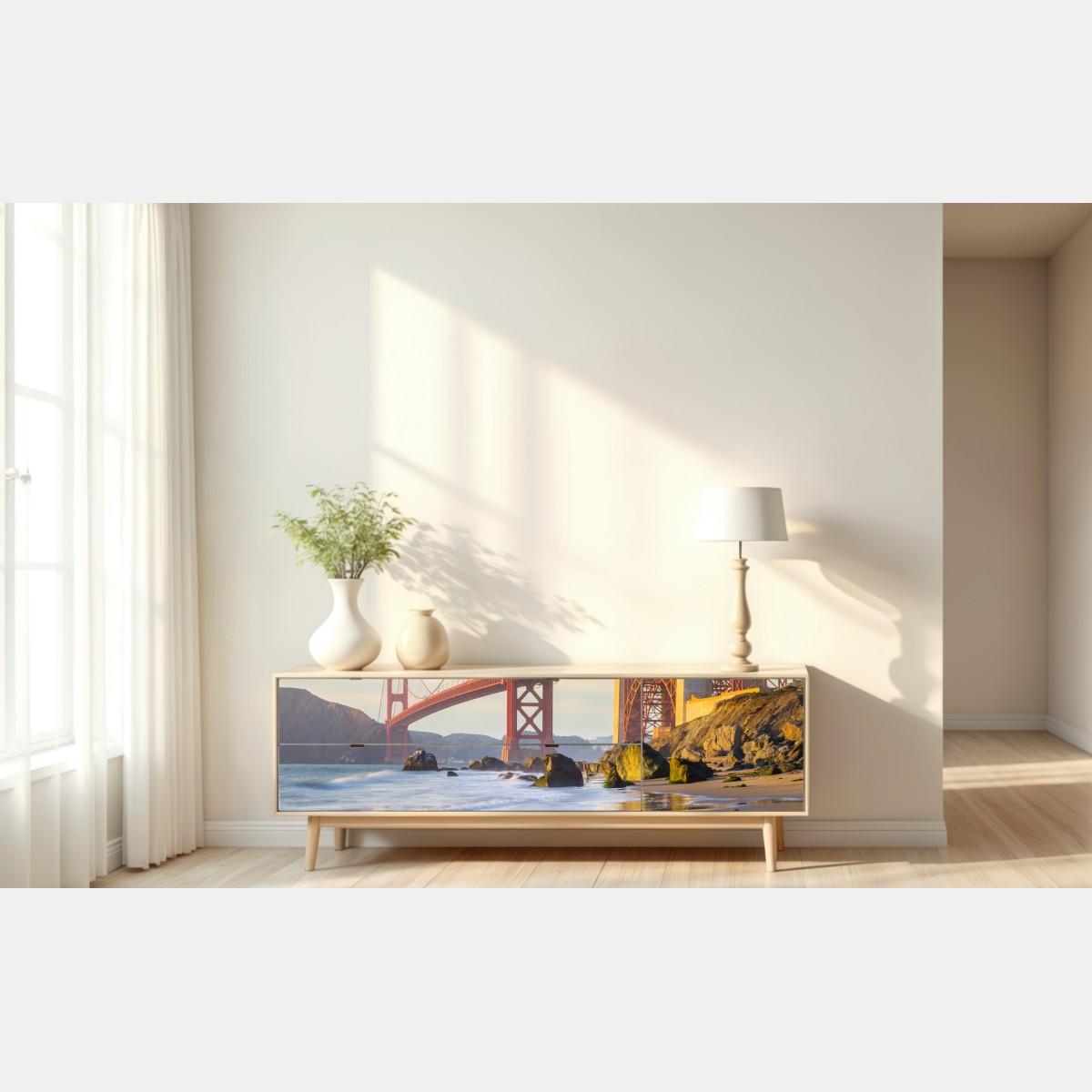 Naklejka repozycjonowalna most Golden Gate odbicie na brzegu – Wallissimo® Naklejka repozycjonowalna most Golden Gate odbicie na brzegu – Wallissimo®