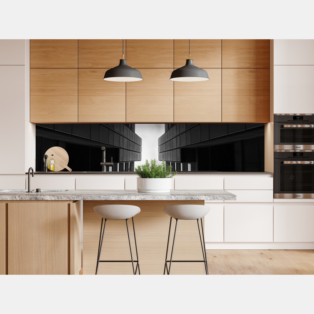 Naklejka repozycjonowalna pionowa miejska symetria w monochromie – Wallissimo® Naklejka repozycjonowalna pionowa miejska symetria w monochromie – Wallissimo®