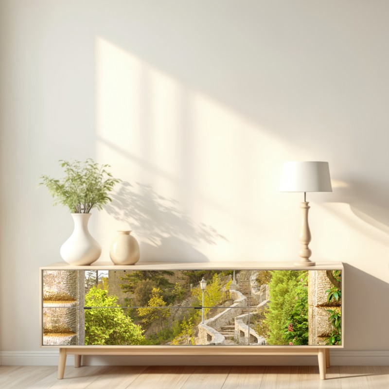 Naklejka repozycjonowalna słoneczna ścieżka ogrodowa prowadząca do zamku – Wallissimo® Naklejka repozycjonowalna słoneczna ścieżka ogrodowa prowadząca do zamku – Wallissimo®