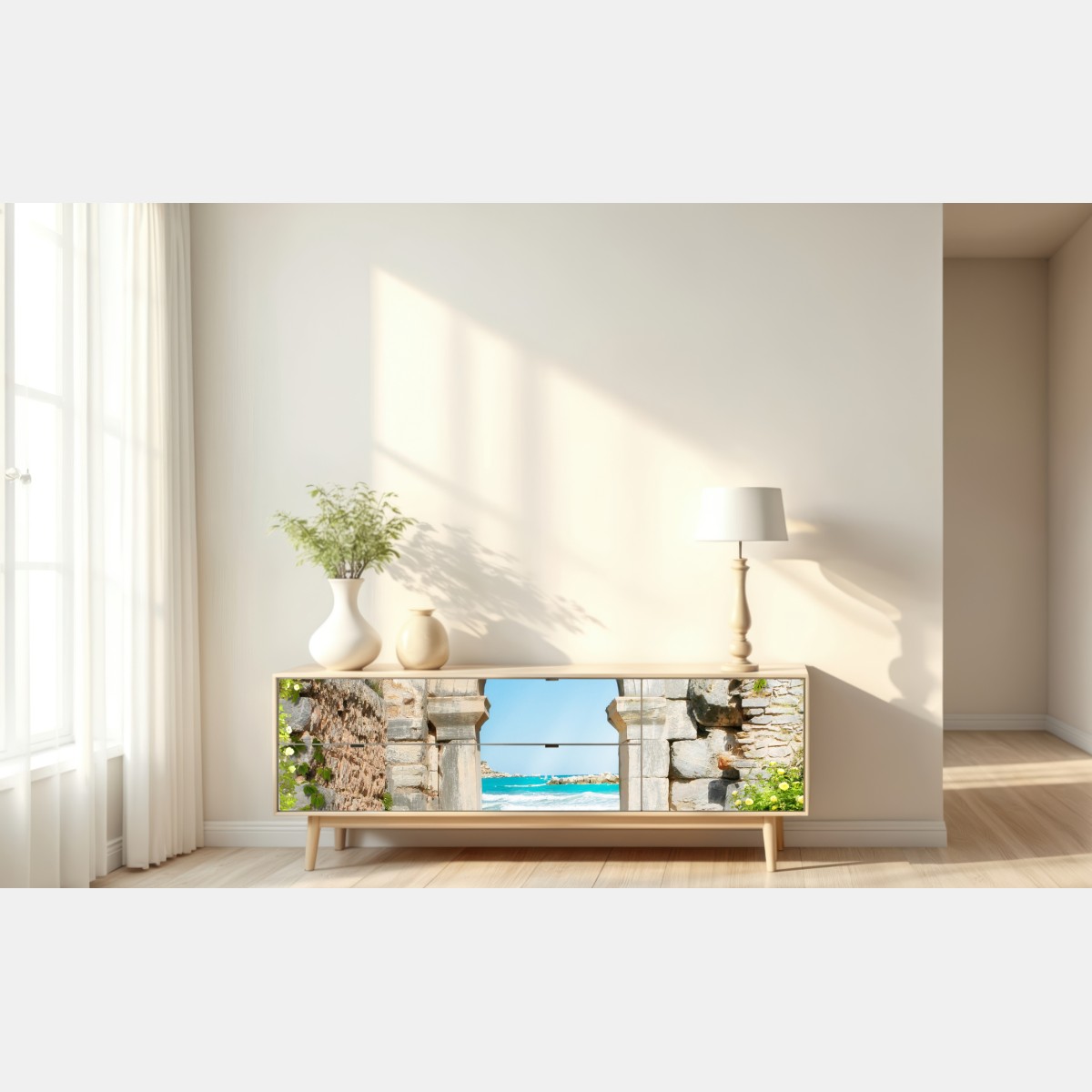 Naklejka repozycjonowalna słoneczny łuk prowadzący do morza – Wallissimo® Naklejka repozycjonowalna słoneczny łuk prowadzący do morza – Wallissimo®