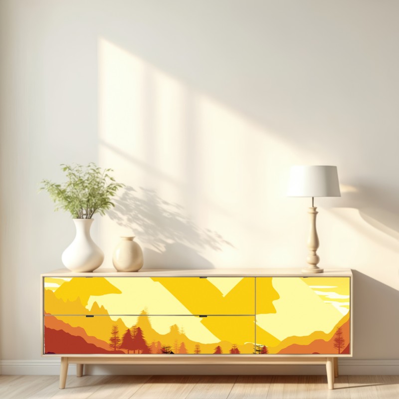 Naklejka repozycjonowalna złoty zachód słońca nad górami – Wallissimo® Naklejka repozycjonowalna złoty zachód słońca nad górami – Wallissimo®