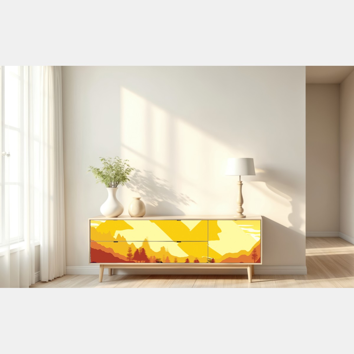 Naklejka repozycjonowalna złoty zachód słońca nad górami – Wallissimo® Naklejka repozycjonowalna złoty zachód słońca nad górami – Wallissimo®