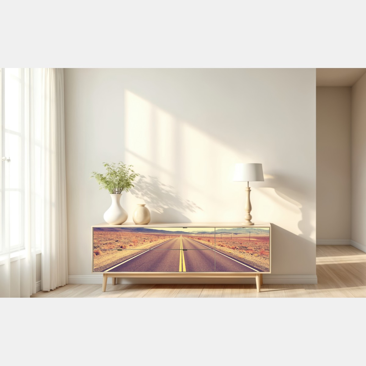 Naklejka repozycjonowalna vintageowa droga przez pustynię, Dolina Śmierci – Wallissimo® Naklejka repozycjonowalna vintageowa droga przez pustynię, Dolina Śmierci – Wallissimo®