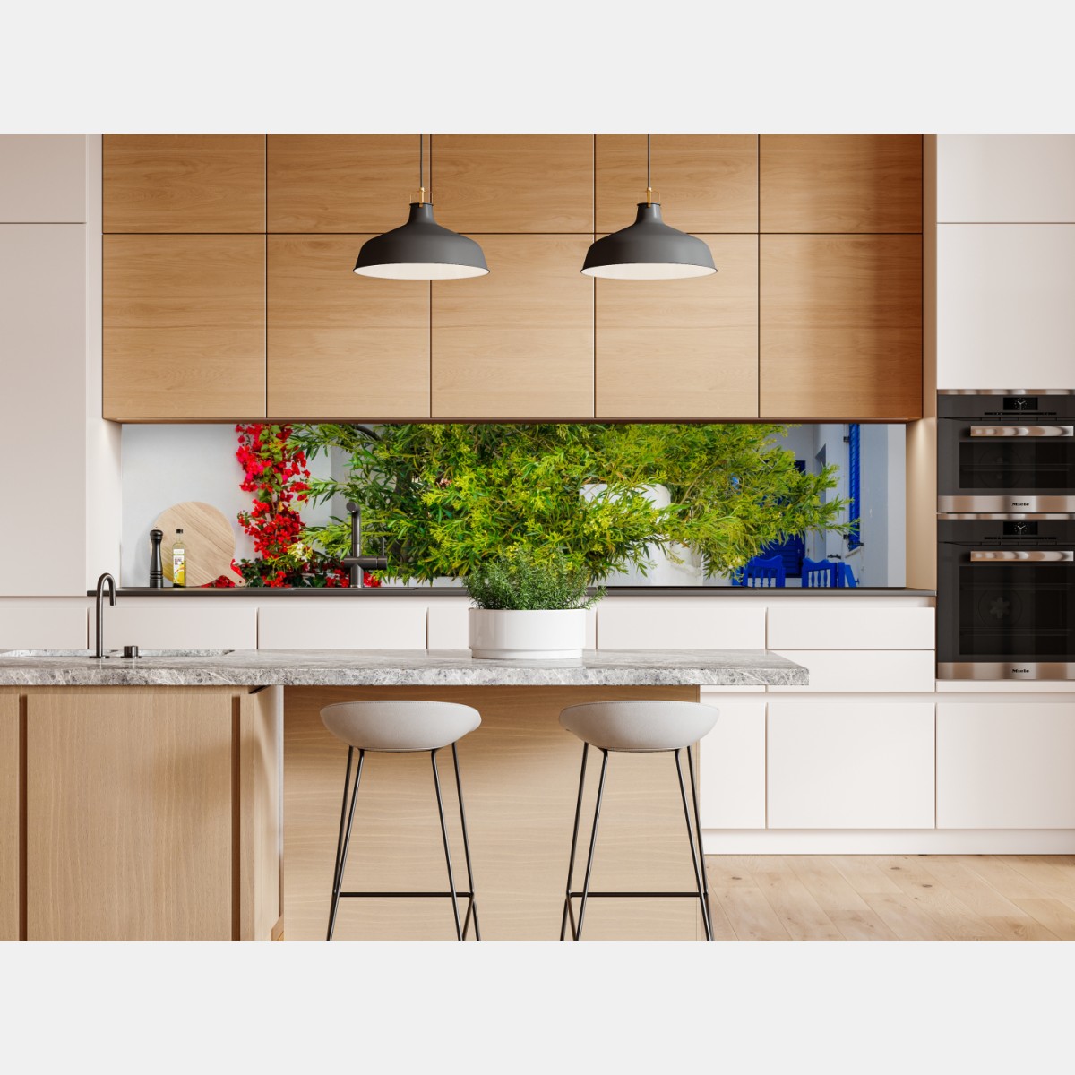 Naklejka repozycjonowalna słoneczny dziedziniec śródziemnomorski z bugenwillą – Wallissimo® Naklejka repozycjonowalna słoneczny dziedziniec śródziemnomorski z bugenwillą – Wallissimo®