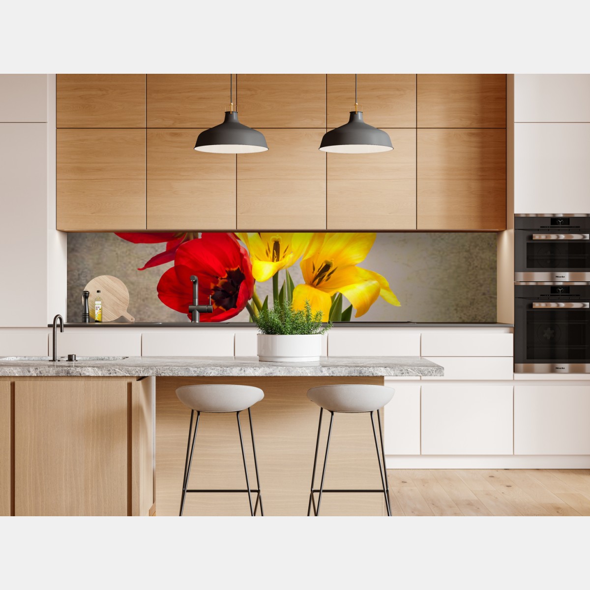 Naklejka repozycjonowalna kolorowy bukiet tulipanów w niebieskim dzbanku – Wallissimo® Naklejka repozycjonowalna kolorowy bukiet tulipanów w niebieskim dzbanku – Wallissimo®