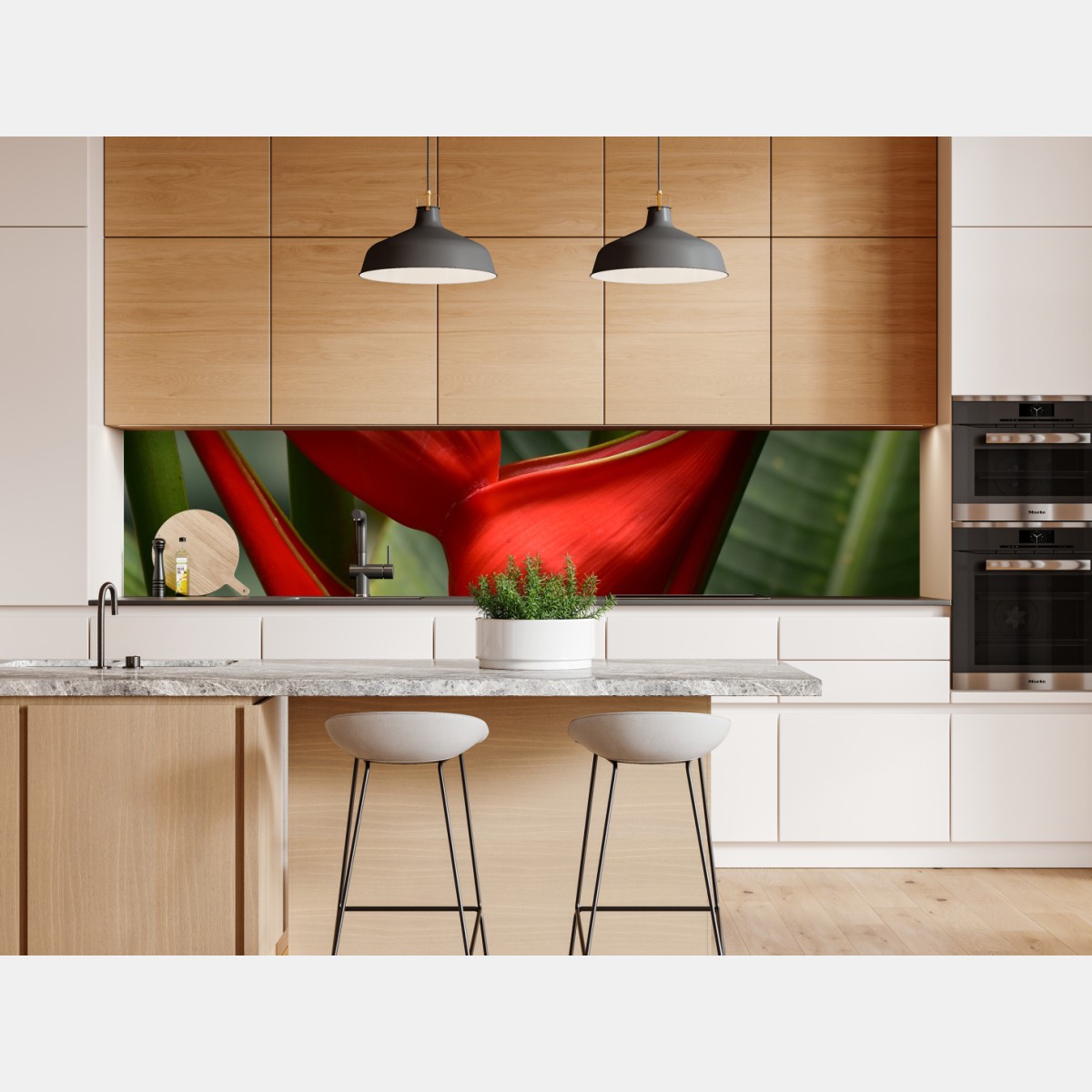 Naklejka repozycjonowalna intensywny czerwony kwiat heliconia – Wallissimo® Naklejka repozycjonowalna intensywny czerwony kwiat heliconia – Wallissimo®