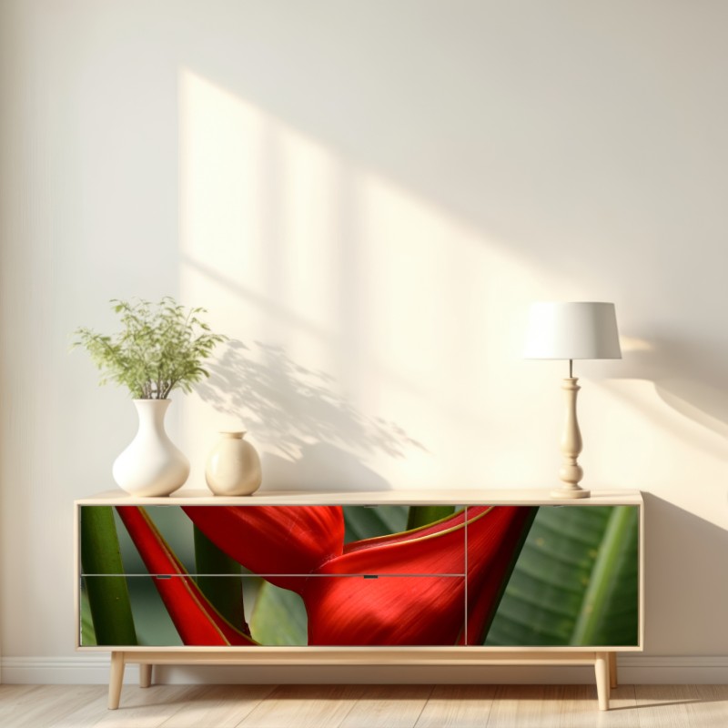 Naklejka repozycjonowalna intensywny czerwony kwiat heliconia – Wallissimo® Naklejka repozycjonowalna intensywny czerwony kwiat heliconia – Wallissimo®