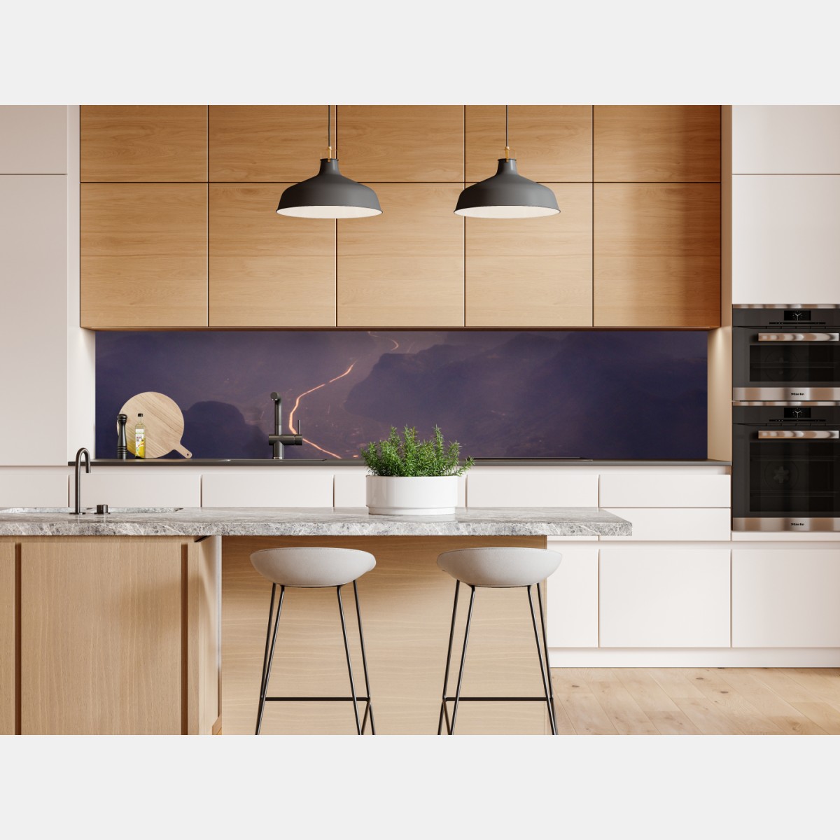 Naklejka repozycjonowalna mglista pastelowa dolina górska – Wallissimo® Naklejka repozycjonowalna mglista pastelowa dolina górska – Wallissimo®