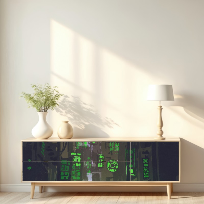 Naklejka repozycjonowalna roboty w neonowej uliczce – Wallissimo® Naklejka repozycjonowalna roboty w neonowej uliczce – Wallissimo®