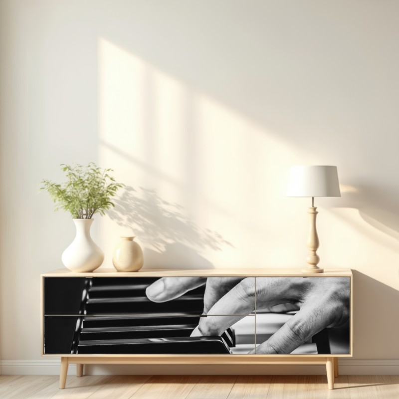 Naklejka repozycjonowalna dłonie przy fortepianie w ruchu – Wallissimo® Naklejka repozycjonowalna dłonie przy fortepianie w ruchu – Wallissimo®