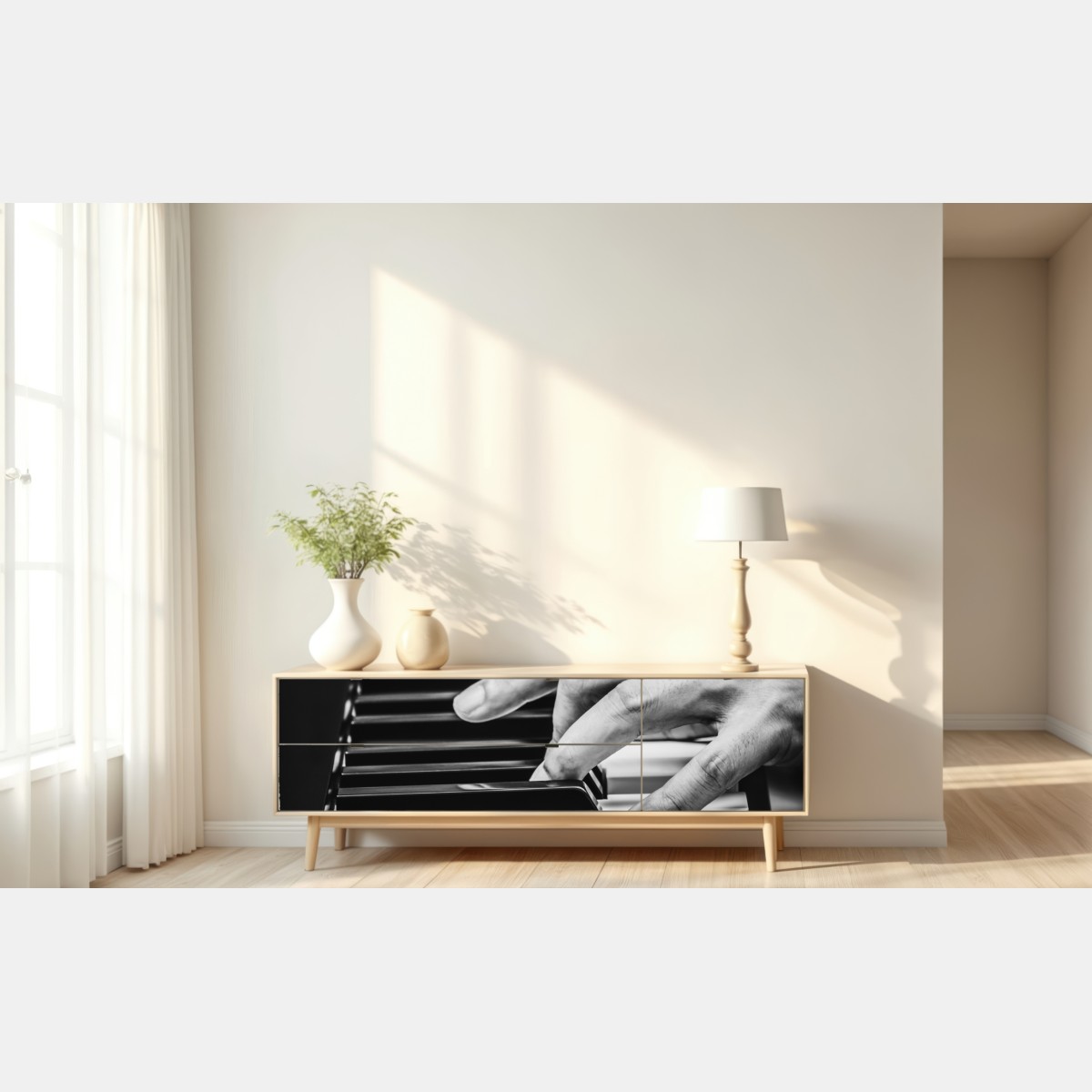 Naklejka repozycjonowalna dłonie przy fortepianie w ruchu – Wallissimo® Naklejka repozycjonowalna dłonie przy fortepianie w ruchu – Wallissimo®