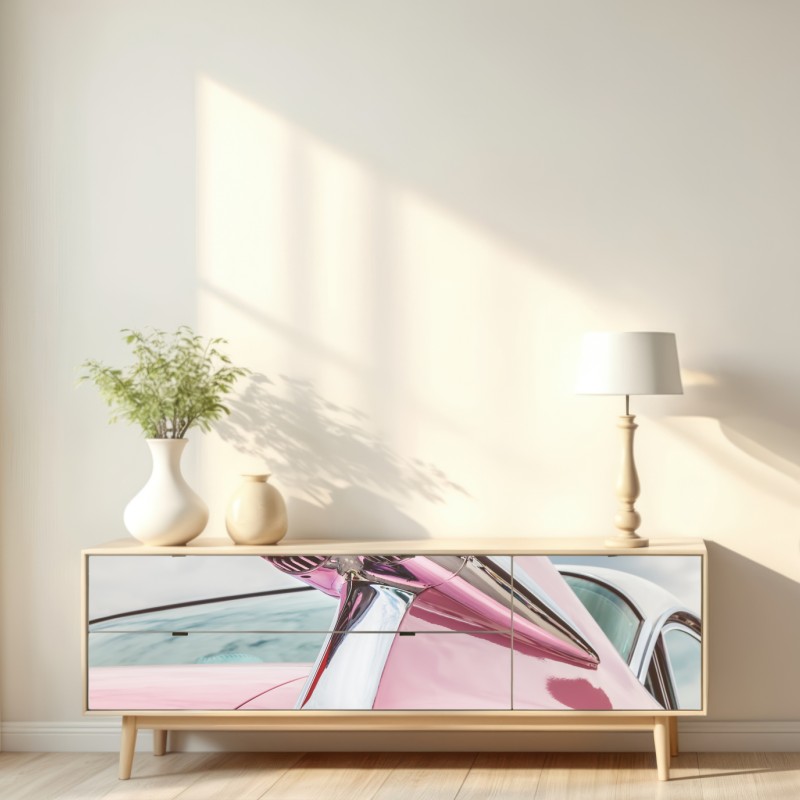 Naklejka repozycjonowalna różowy retro klasyczny samochód płetwa – Wallissimo® Naklejka repozycjonowalna różowy retro klasyczny samochód płetwa – Wallissimo®