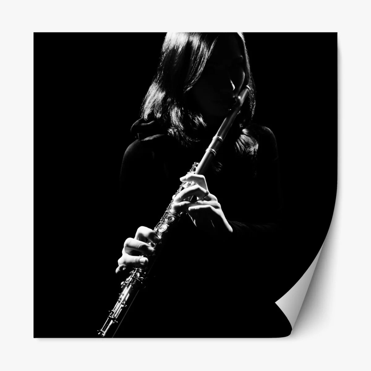 Naklejka repozycjonowalna elegancka sylwetka flecistki – Wallissimo® Naklejka repozycjonowalna elegancka sylwetka flecistki – Wallissimo®