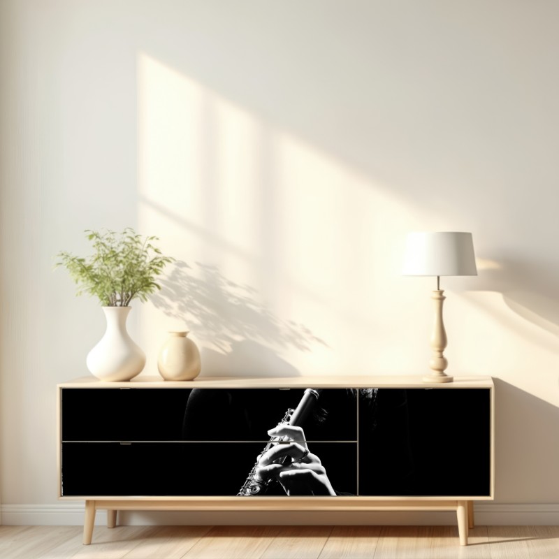 Naklejka repozycjonowalna elegancka sylwetka flecistki – Wallissimo® Naklejka repozycjonowalna elegancka sylwetka flecistki – Wallissimo®