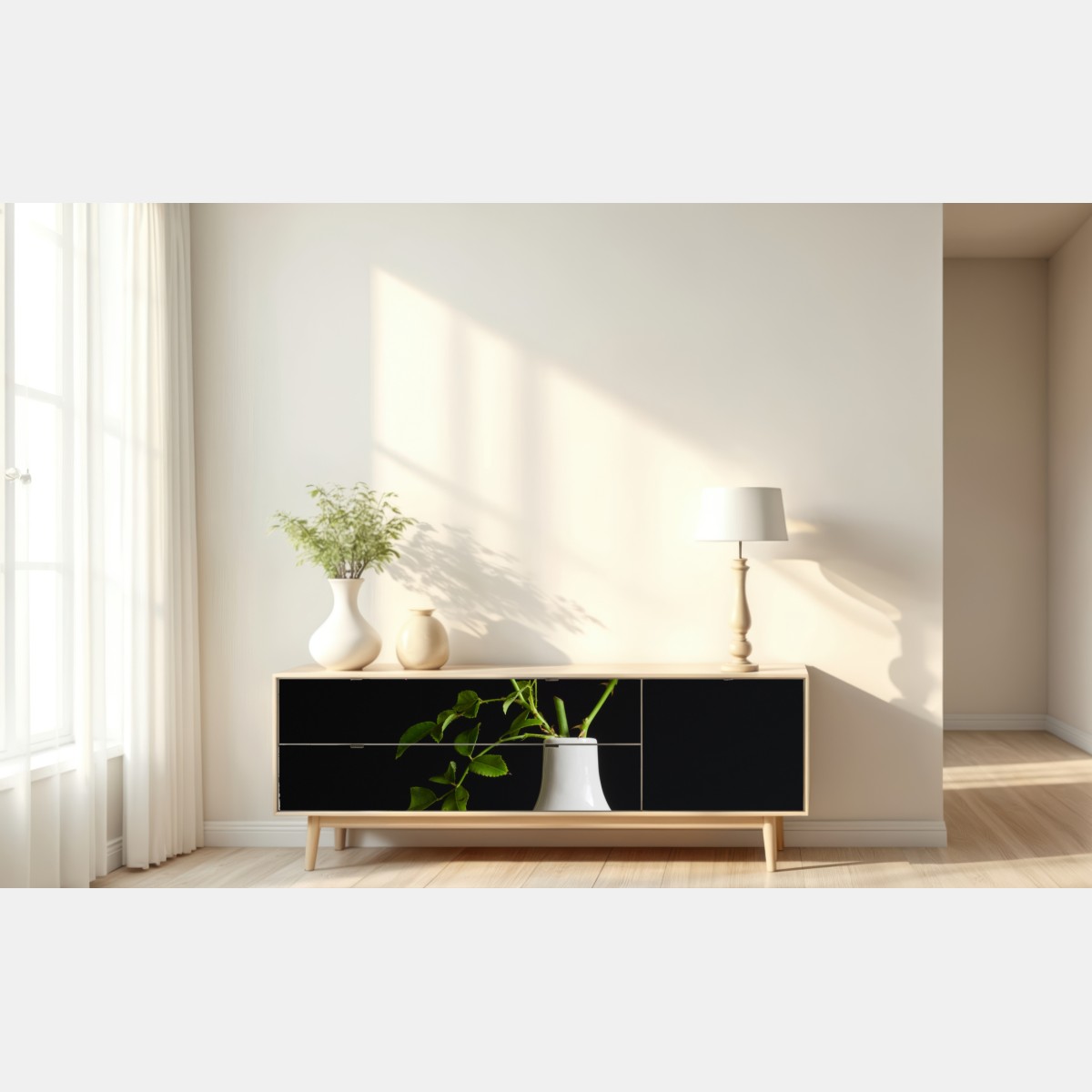 Naklejka repozycjonowalna róże w białej wazie – Wallissimo® Naklejka repozycjonowalna róże w białej wazie – Wallissimo®