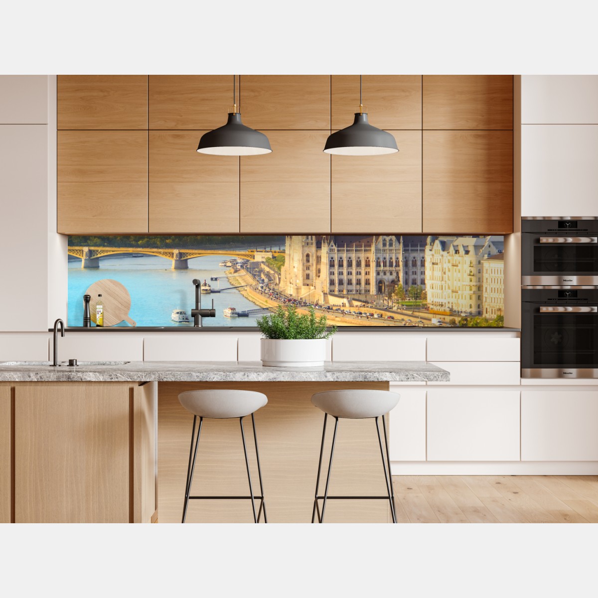 Naklejka repozycjonowalna zachód słońca nad Budapesztem i mostem łańcuchowym – Wallissimo® Naklejka repozycjonowalna zachód słońca nad Budapesztem i mostem łańcuchowym – Wallissimo®