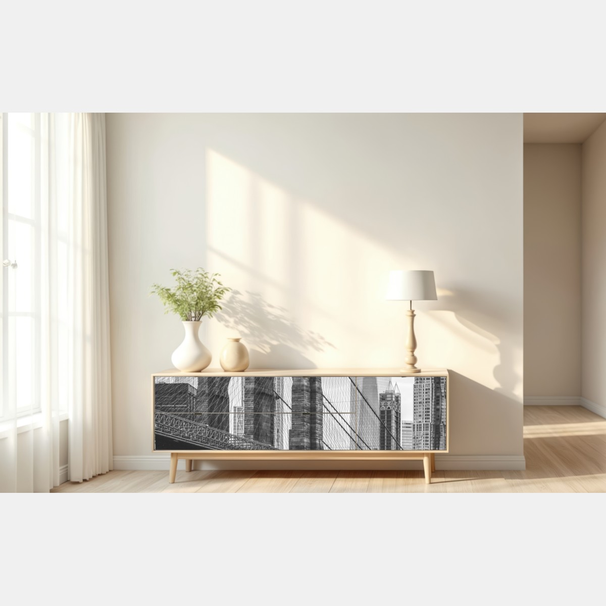 Naklejka repozycjonowalna most brooklyński w czerni i bieli – Wallissimo® Naklejka repozycjonowalna most brooklyński w czerni i bieli – Wallissimo®