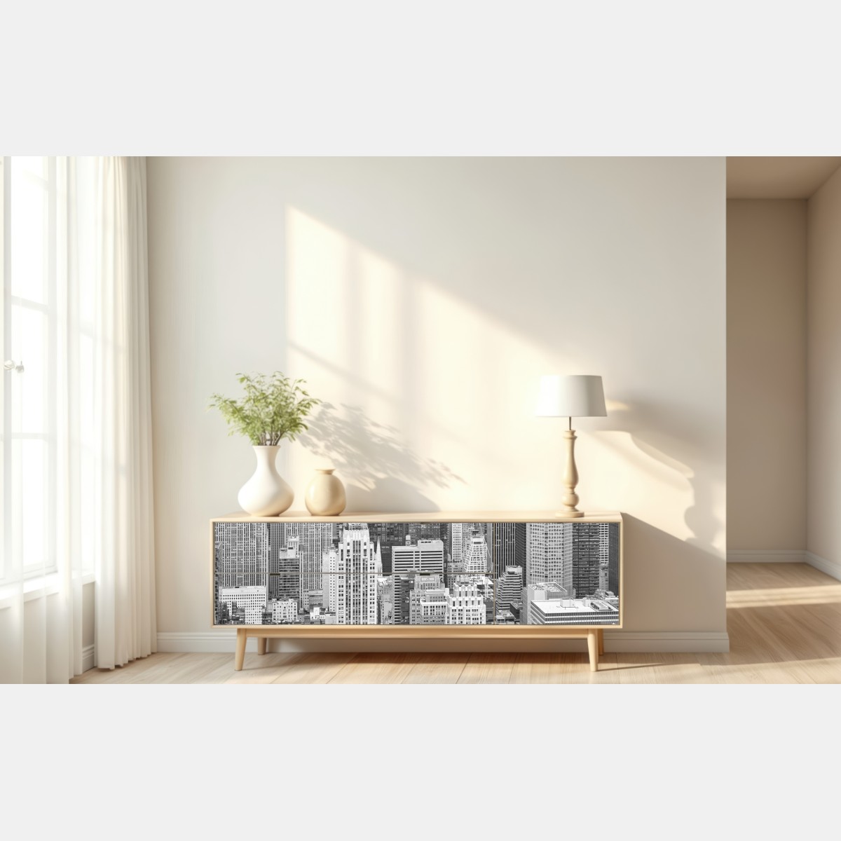 Naklejka repozycjonowalna panorama Nowego Jorku w monochromie – Wallissimo® Naklejka repozycjonowalna panorama Nowego Jorku w monochromie – Wallissimo®