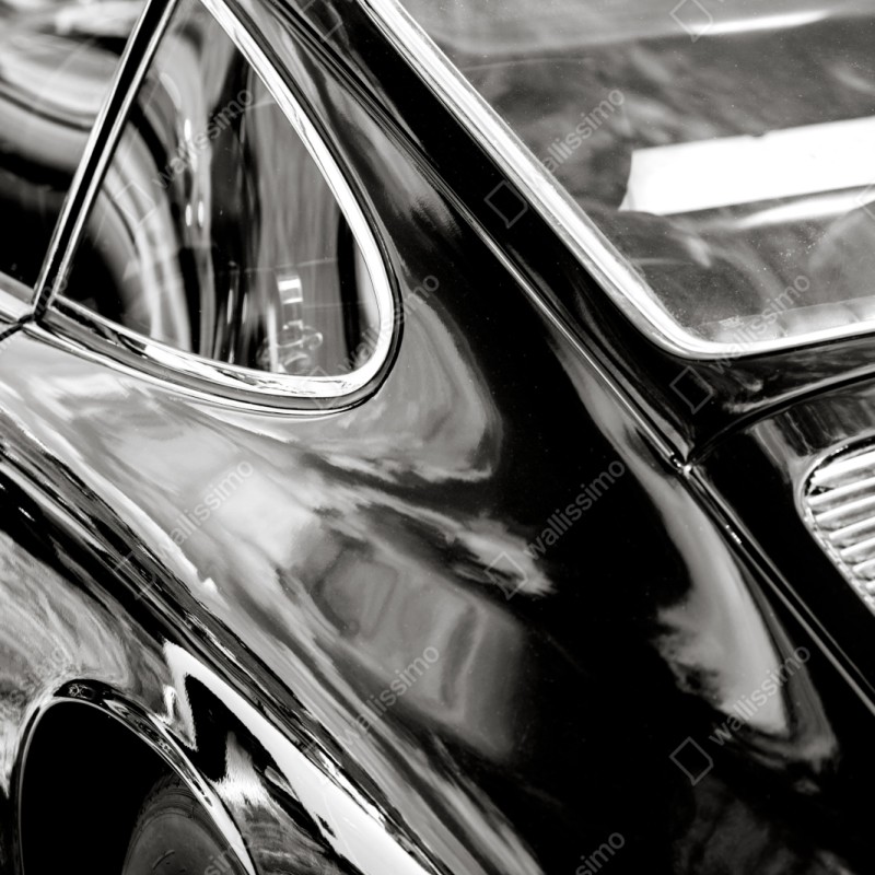 Naklejka repozycjonowalna zabytkowy tył samochodu w czerni i bieli – Wallissimo® Naklejka repozycjonowalna zabytkowy tył samochodu w czerni i bieli – Wallissimo®