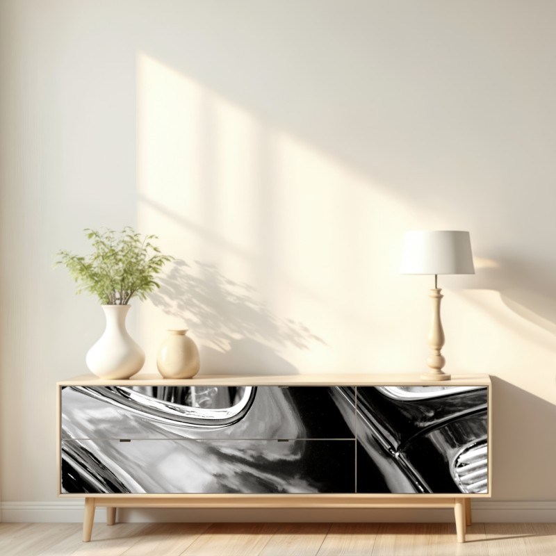 Naklejka repozycjonowalna zabytkowy tył samochodu w czerni i bieli – Wallissimo® Naklejka repozycjonowalna zabytkowy tył samochodu w czerni i bieli – Wallissimo®