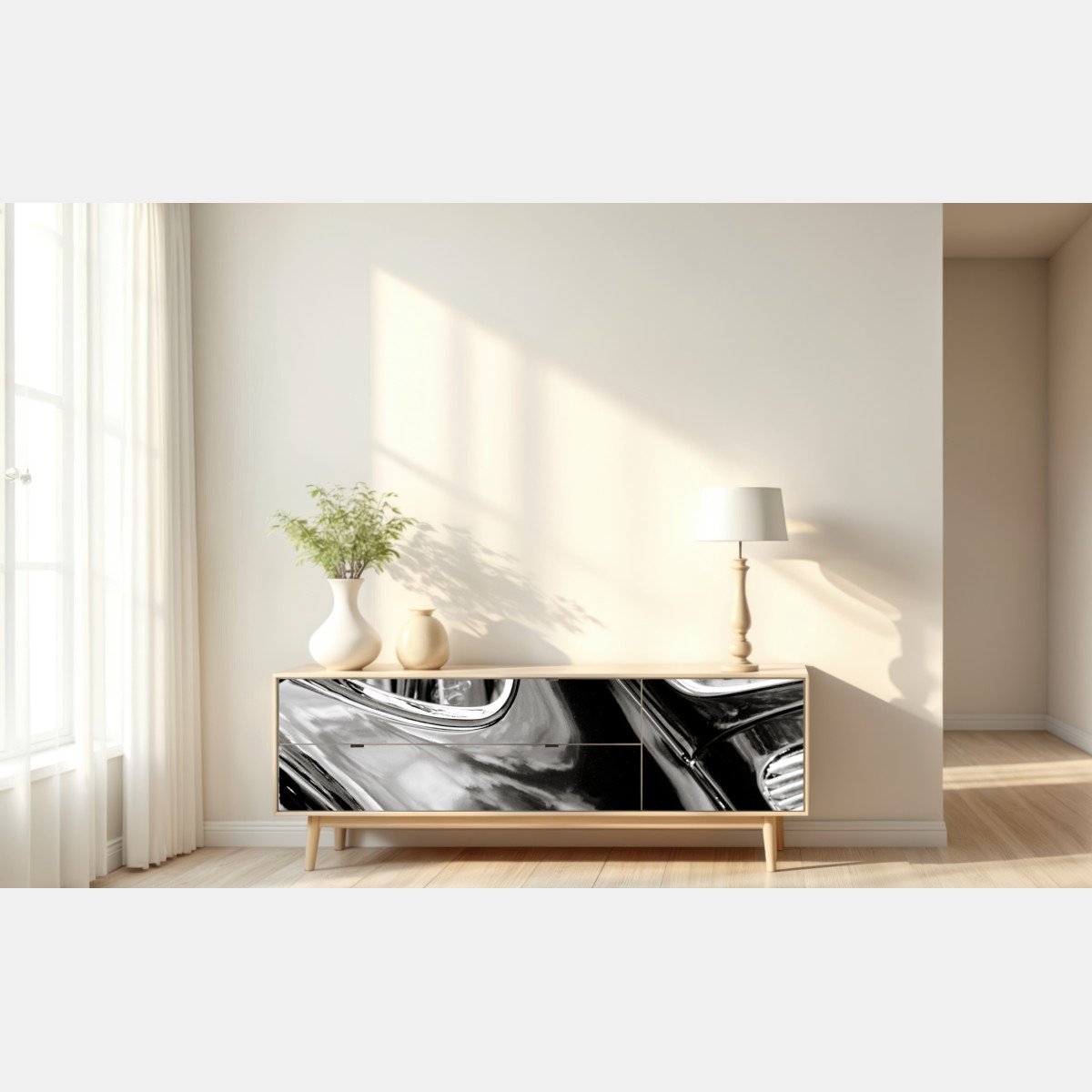 Naklejka repozycjonowalna zabytkowy tył samochodu w czerni i bieli – Wallissimo® Naklejka repozycjonowalna zabytkowy tył samochodu w czerni i bieli – Wallissimo®