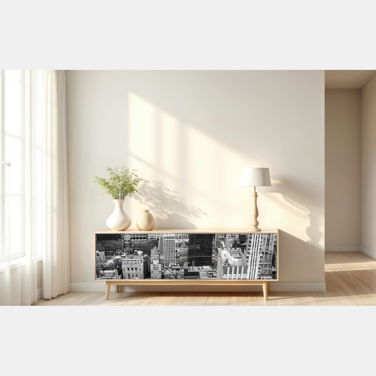 Naklejka repozycjonowalna czarno-biała panorama miasta – Wallissimo® Naklejka repozycjonowalna czarno-biała panorama miasta – Wallissimo®