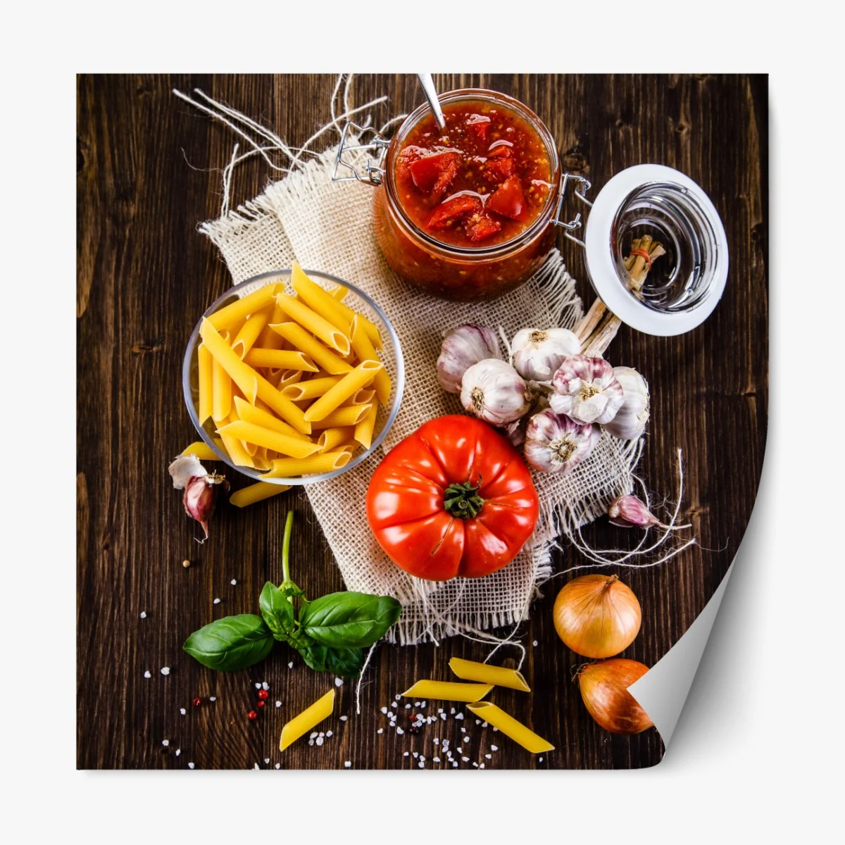 Naklejka repozycjonowalna rustykalne włoskie składniki do makaronu – Wallissimo® Naklejka repozycjonowalna rustykalne włoskie składniki do makaronu – Wallissimo®