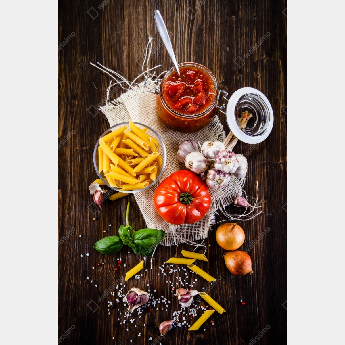 Naklejka repozycjonowalna rustykalne włoskie składniki do makaronu – Wallissimo® Naklejka repozycjonowalna rustykalne włoskie składniki do makaronu – Wallissimo®