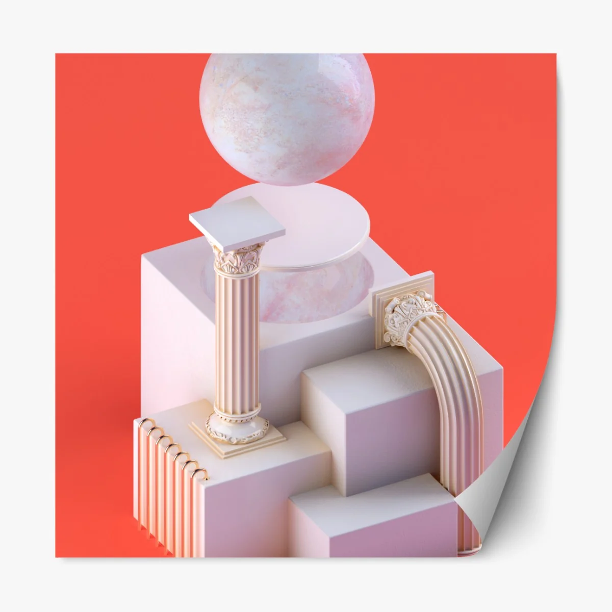 Naklejka repozycjonowalna marmurowa kula i klasyczne kolumny na pomarańczowym tle – Wallissimo® Naklejka repozycjonowalna marmurowa kula i klasyczne kolumny na pomarańczowym tle – Wallissimo®