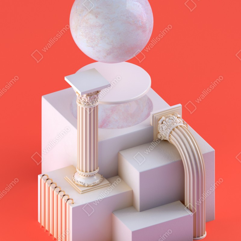 Naklejka repozycjonowalna marmurowa kula i klasyczne kolumny na pomarańczowym tle – Wallissimo® Naklejka repozycjonowalna marmurowa kula i klasyczne kolumny na pomarańczowym tle – Wallissimo®