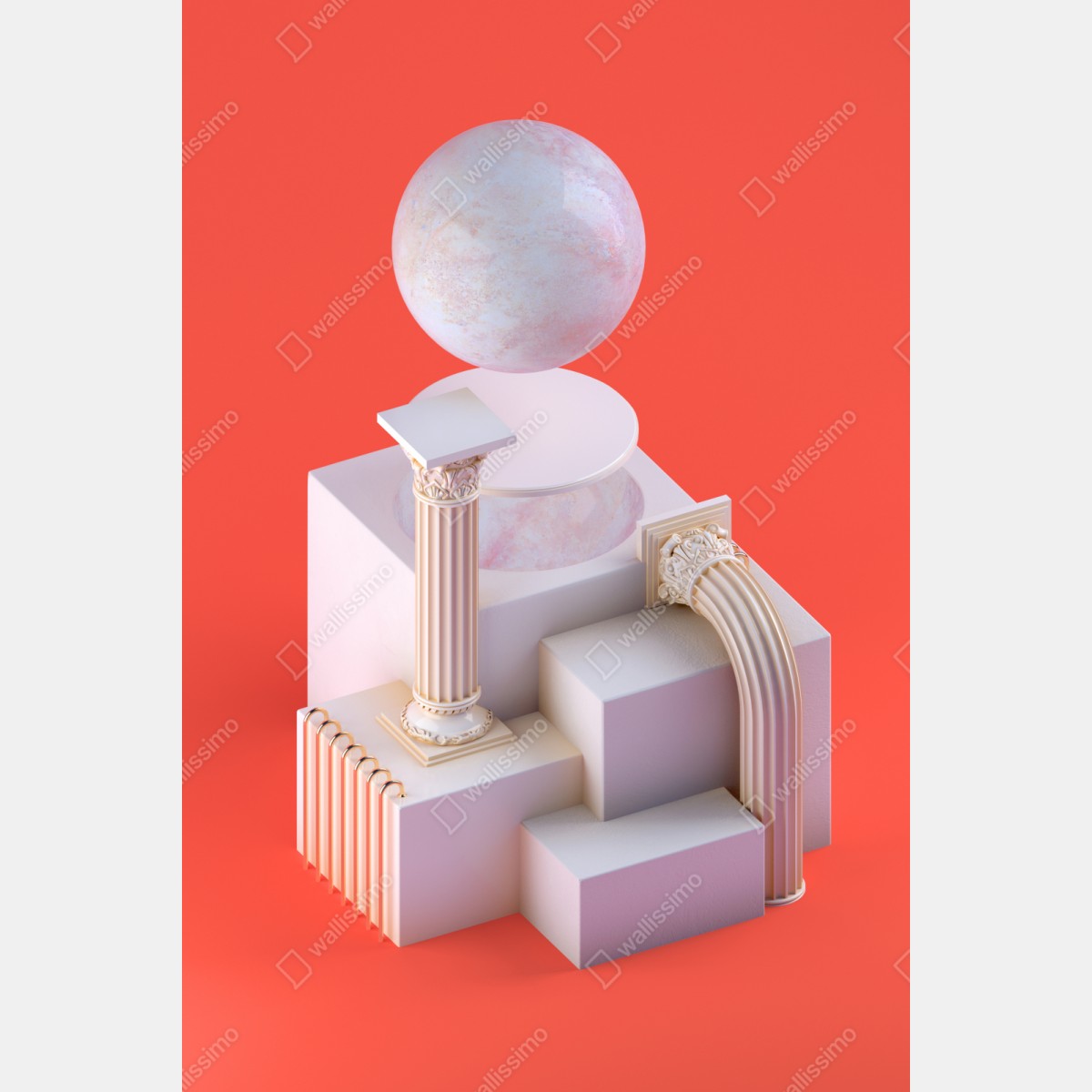 Naklejka repozycjonowalna marmurowa kula i klasyczne kolumny na pomarańczowym tle – Wallissimo® Naklejka repozycjonowalna marmurowa kula i klasyczne kolumny na pomarańczowym tle – Wallissimo®