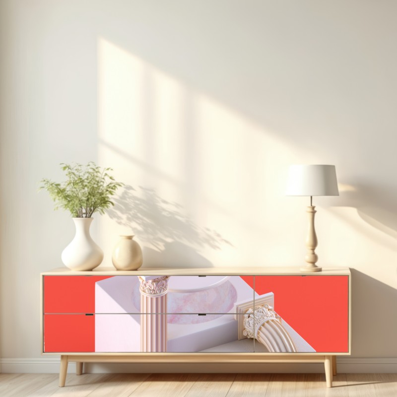 Naklejka repozycjonowalna marmurowa kula i klasyczne kolumny na pomarańczowym tle – Wallissimo® Naklejka repozycjonowalna marmurowa kula i klasyczne kolumny na pomarańczowym tle – Wallissimo®