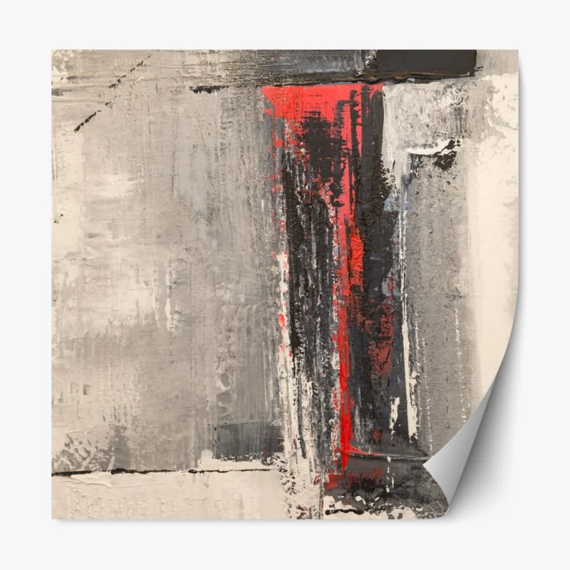 Naklejka repozycjonowalna teksturalna abstrakcja z czerwonym akcentem