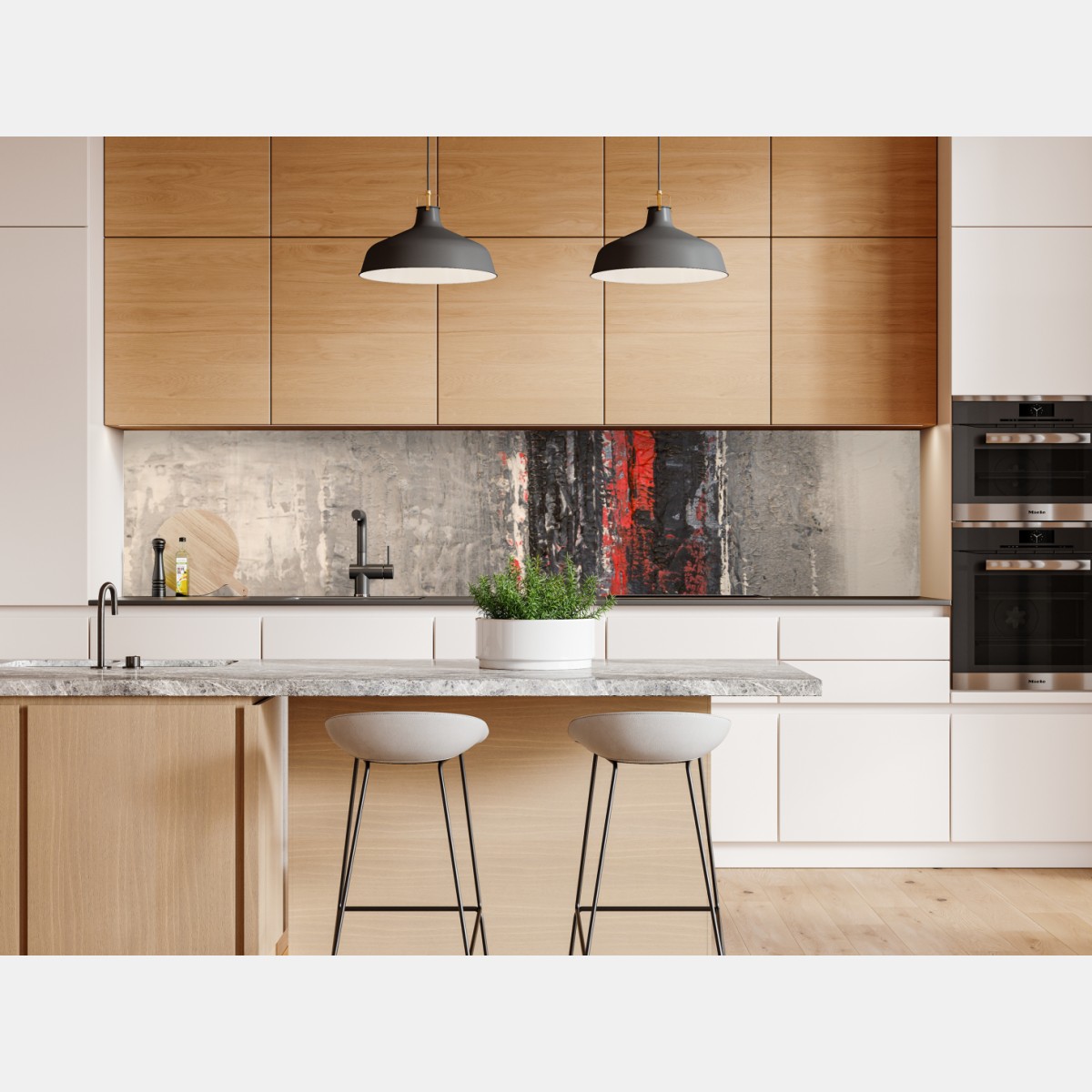 Naklejka repozycjonowalna teksturalna abstrakcja z czerwonym akcentem – Wallissimo® Naklejka repozycjonowalna teksturalna abstrakcja z czerwonym akcentem – Wallissimo®