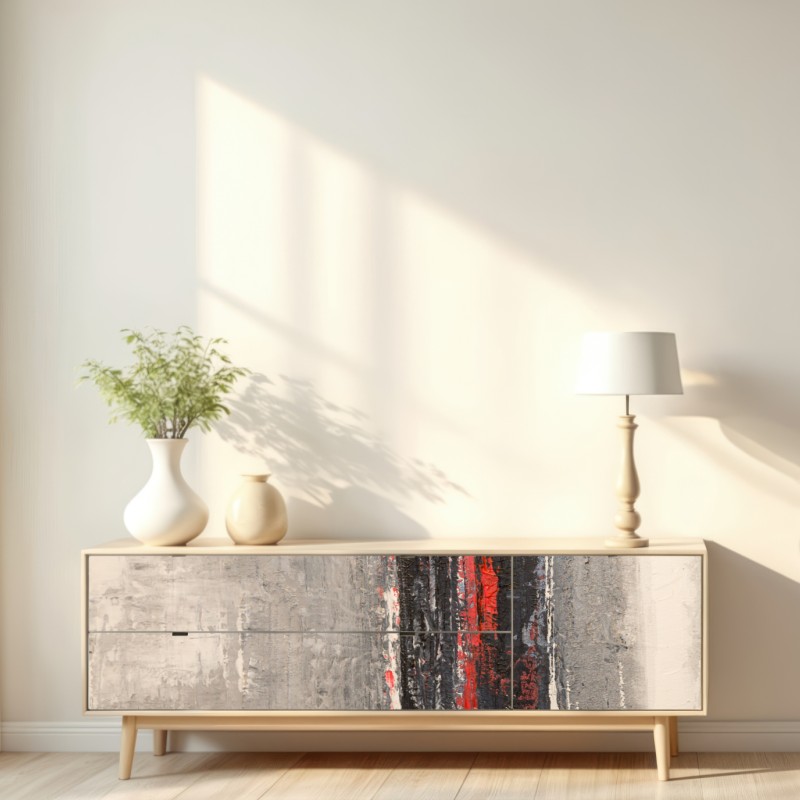 Naklejka repozycjonowalna teksturalna abstrakcja z czerwonym akcentem – Wallissimo® Naklejka repozycjonowalna teksturalna abstrakcja z czerwonym akcentem – Wallissimo®